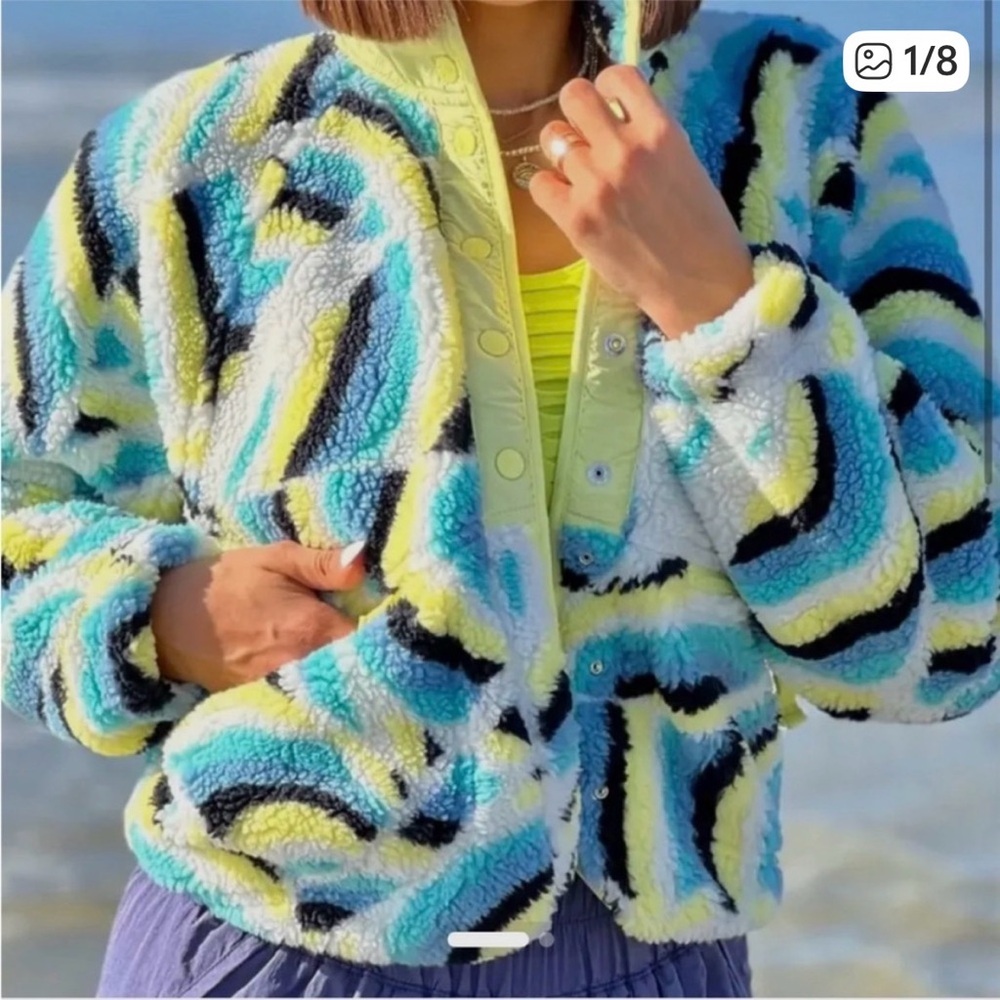 FP Movement by Free People Colorful Striped Teddy Jacket